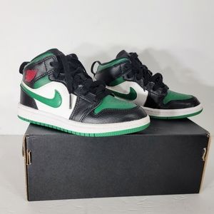Nike Air Jordan Mid Black Pine Green White Sneakers Size 12 Children